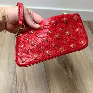 Marc Jacobs red leather with gold round studs wristlet